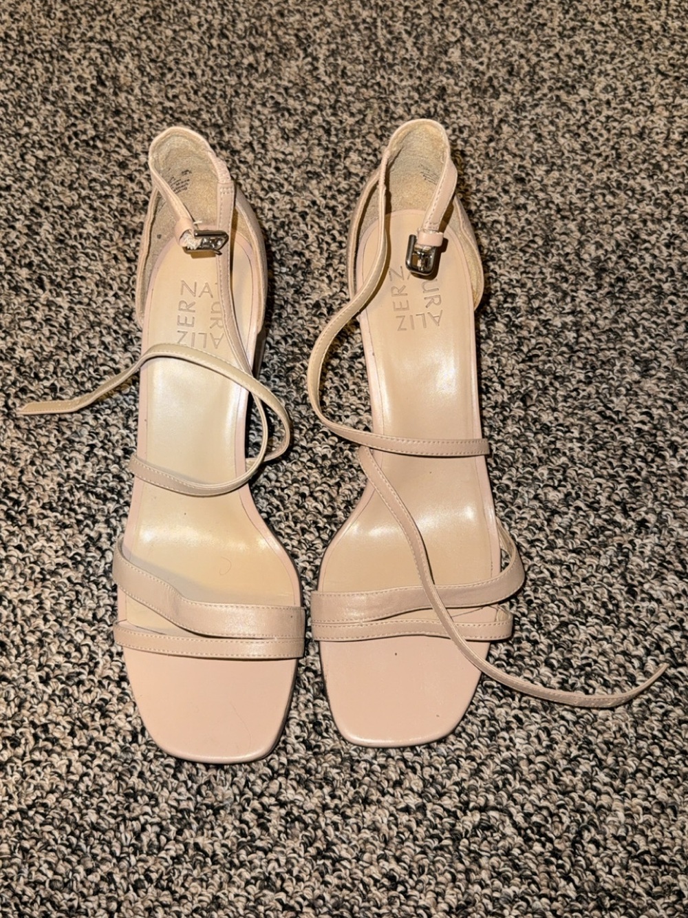 Nina Blush Strappy Square-Toe Heeled Sandals